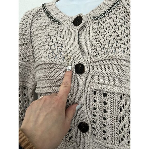 Bird By Juicy Couture Womens Tan Chunky Knit Cardigan Sweater Size M Chains - Picture 3 of 7